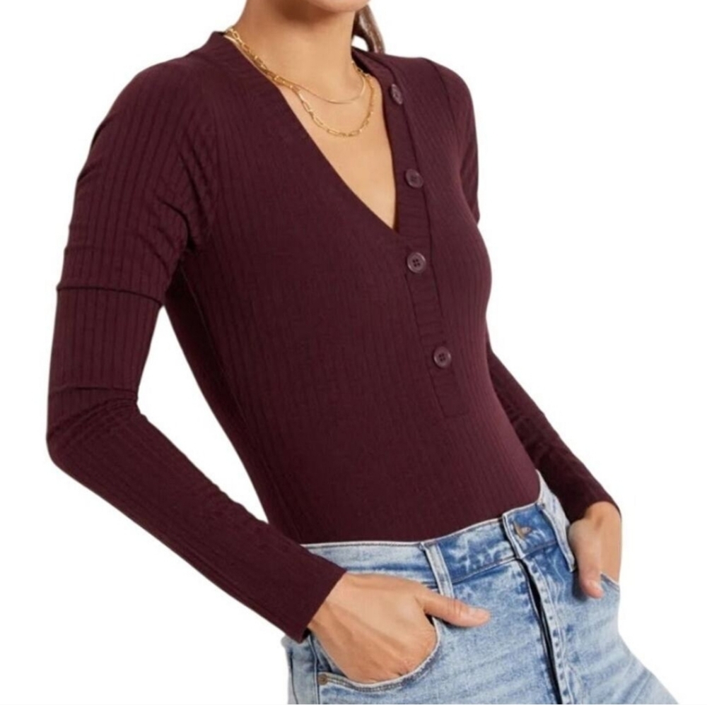 Good American Evereve Good Form Henley Bodysuit XS NWT New